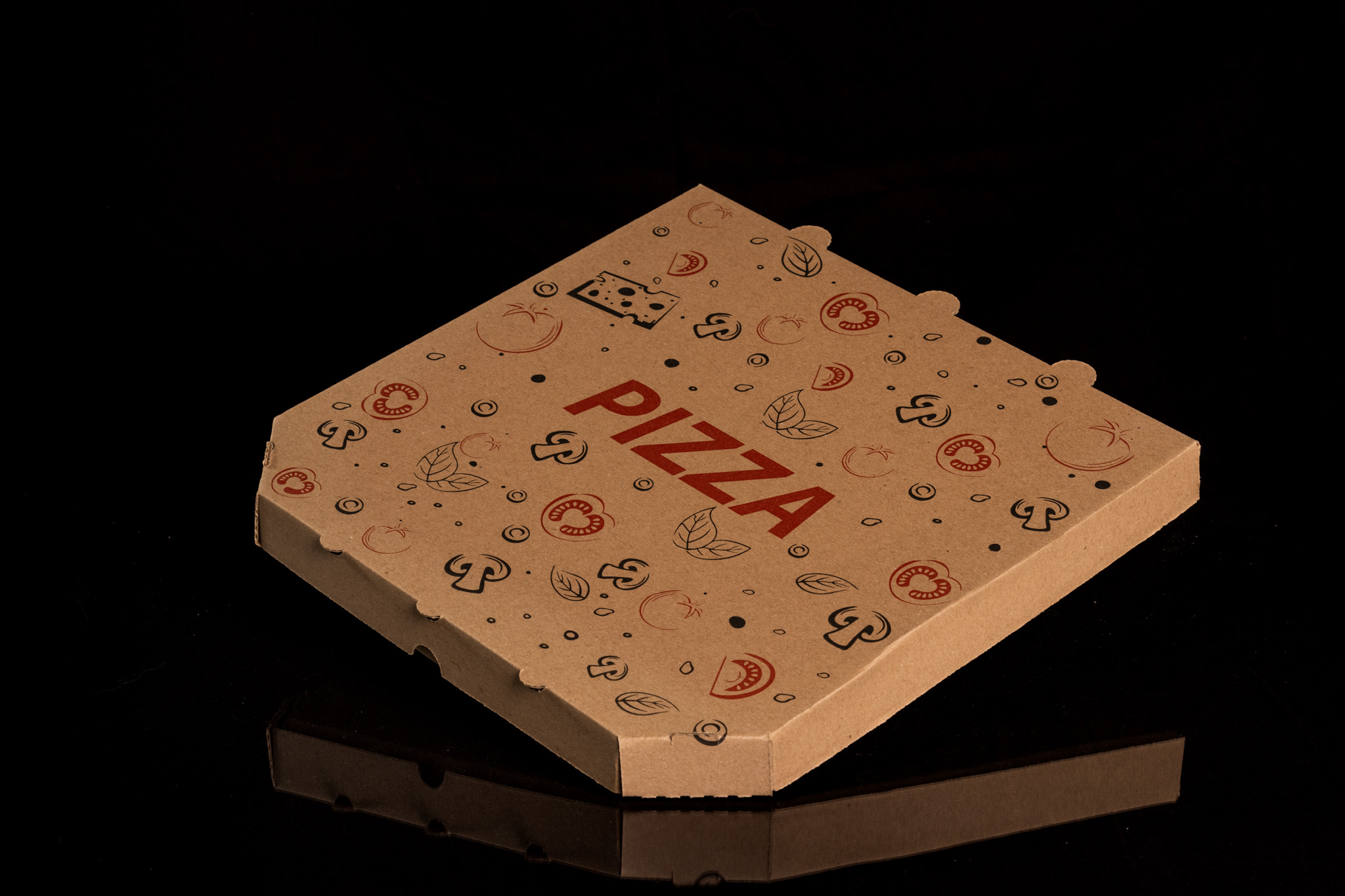 Pizza doboz 32/3cm csapott sarkú barna Pizza grafikával