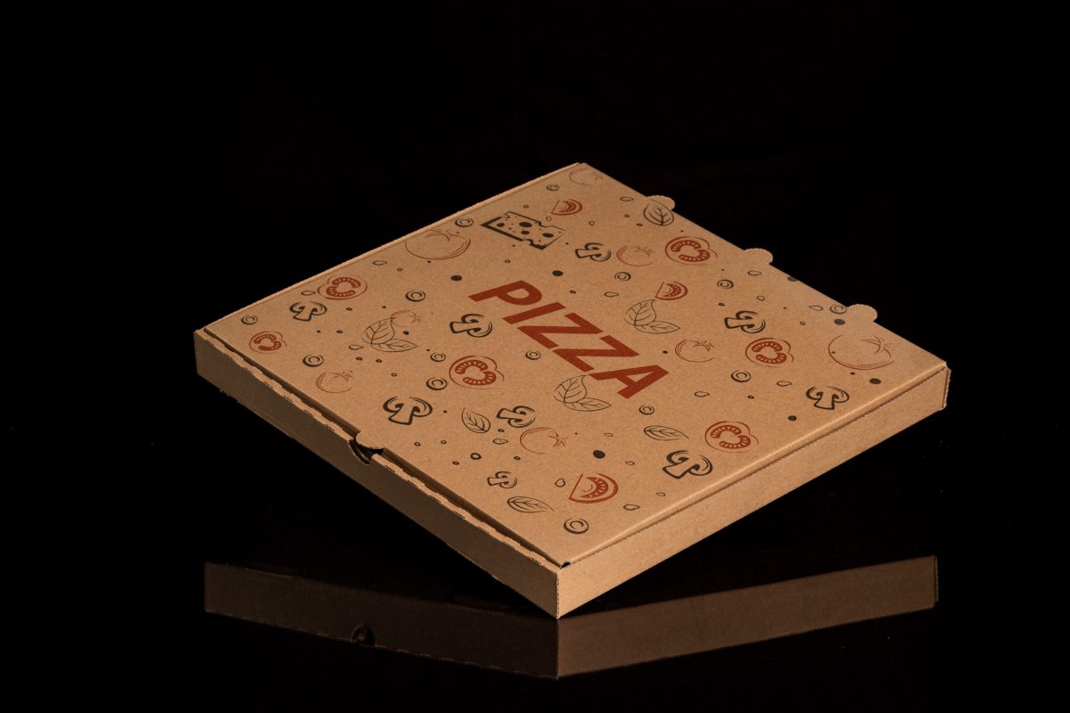 Pizza doboz 32/3cm szögletes barna Pizza grafikával